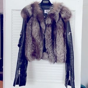 Gian Franco Ferre leather silver fox jacket